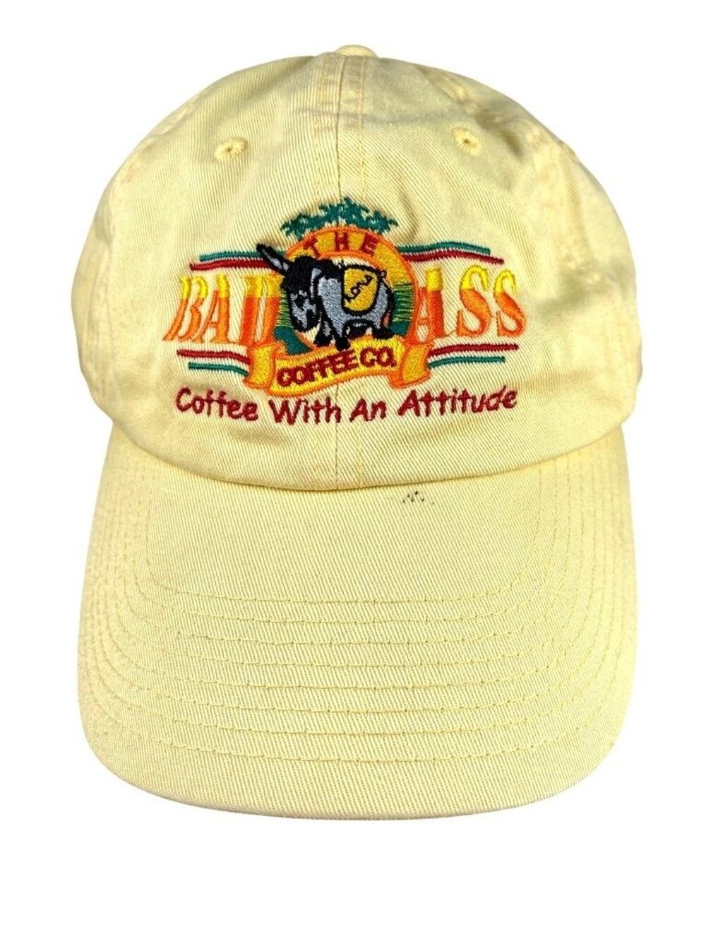 Bad Ass Coffee Co Hat Yellow Cotton Adjustable Strapback Donkey Logo Cap Hawaii